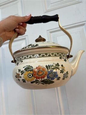 Asta Enamelware Floral Tea Kettle Vintage
